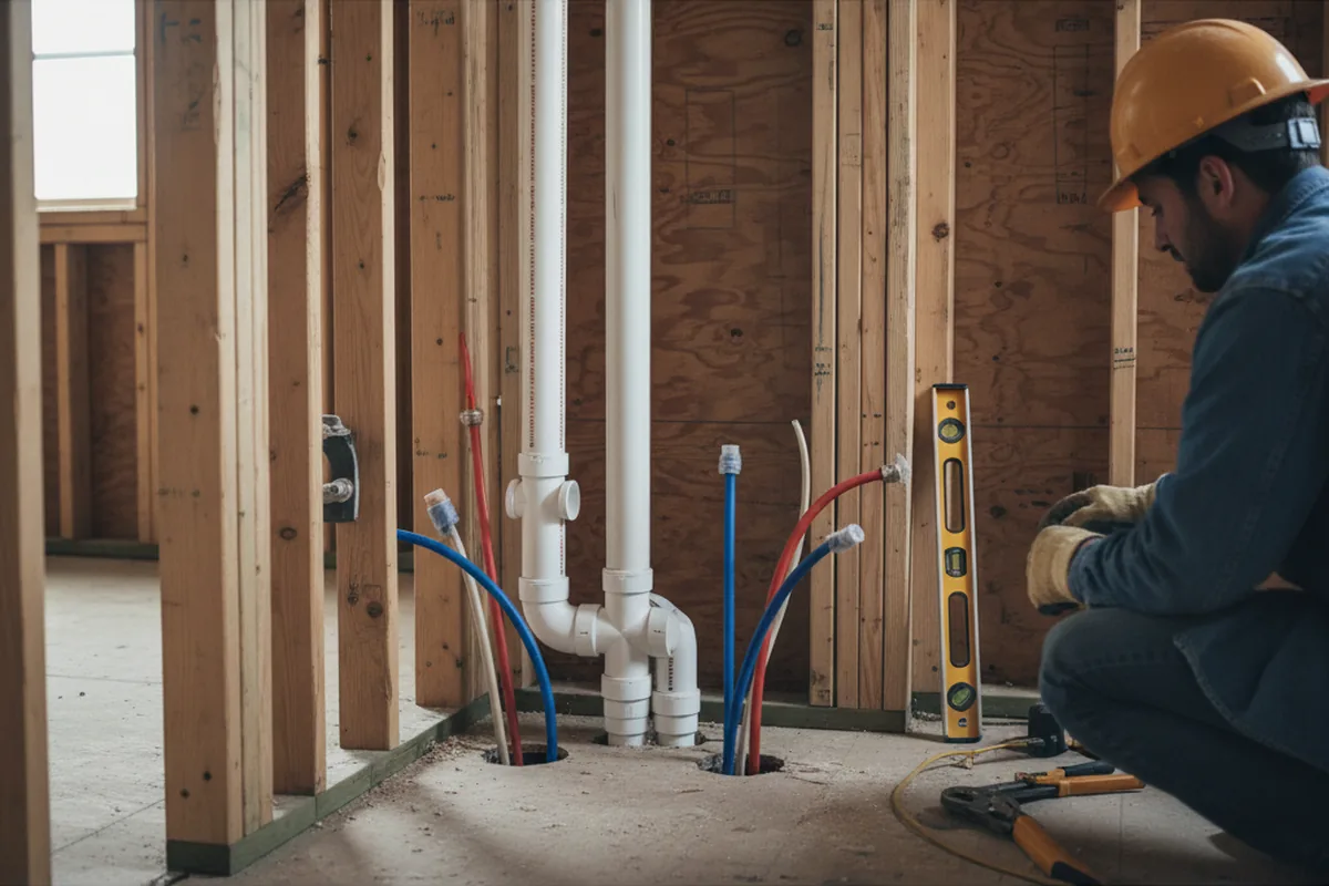 Drain and supply rough-in during Sump Pump Repair in Fort Calhoun